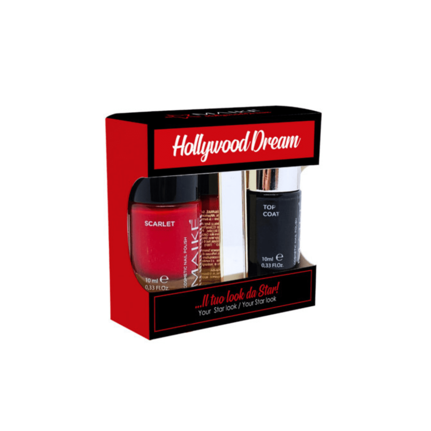 71||Red lipstick in golden tube on white background with mirror refl||Maike_Nail_Polish_SCARLET||22717_TOP COAT